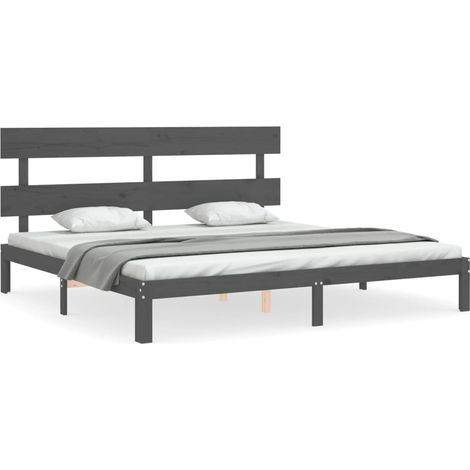 Lit double Lit adulte Cadre de lit sans matelas gris 200x200 cm bois massif de pin (1/5)