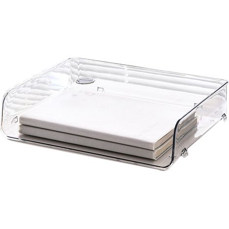 Boîte de rangement pour papier A4 empilable en plastique transparent à grande ouverture et à un seul niveau, format 32,5 x 25 x 7,5 cm / 12,8 x 9,8 x 3 pouces.