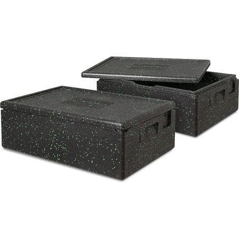 BRB 2 boîtes isothermes taille 1 avec couvercle, 685 x 485 x 220 mm, capacité 42 l, poids 1,25 kg, anthracite/vert moucheté (1/2)