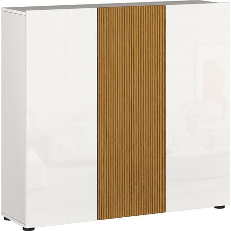 Zapatero Palasio, Mueble para 24 Pares, 10 Estantes Hecho en Italia, 3 Puertas, 120x34x115h cm Blanco Brillante