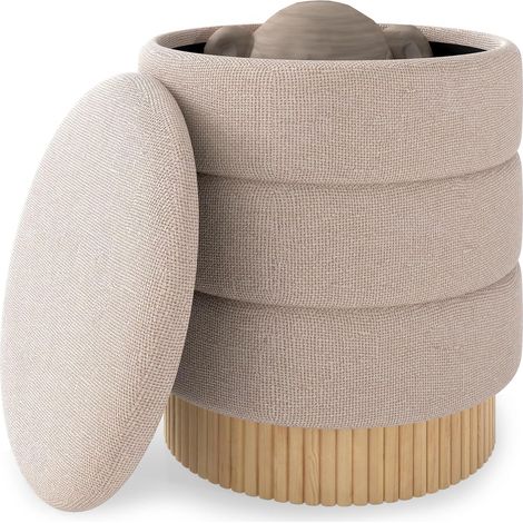COSTWAY Pouf Rangement Rond 35,5 L, Tabouret Coiffeuse en Chenille, Couvercle Amovible, Base en Bois de Pin, Siège Rembourré, Tabouret de Rangement pour Salon Chambre, Charge 150 kg, 43 x 43 x 46 cm (1/5)