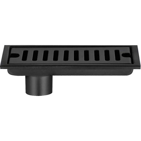 Siphon de sol rectangulaire, en acier inoxydable noir, 20 x 10 cm, avec double filtre. (1/5)