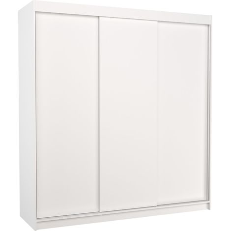 Les Tendances – Armoire blanche 3 portes coulissantes 200x215x58 cm – Penderie et étagères réglables – Finition bois laminé – Design moderne (1/5)