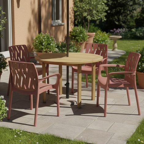 Rumley Outdoor-Stuhl, 4 Stühle, stapelbar, Made in Italy, mit Armlehnen, Terrakotta-Braun (1/4)