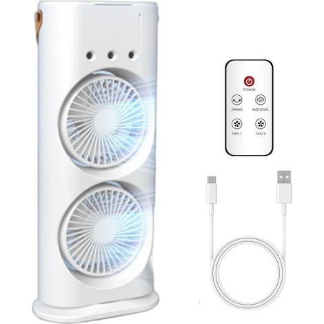 Bullseye Air - Bullseye Air Fan, 4 en 1 Ventilateur brumisateur rechargeable avec 2 ventilateurs et télécommande, Climatiseur Mobile avec 3 vitesses et LED, Rafraichisseur d'air pour maison, bureau (1/5)