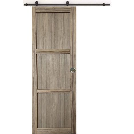 Puerta corredera Frake de 3 paneles H204 x L83 cm, riel con rodillos, conchas de GD MENUISERIES