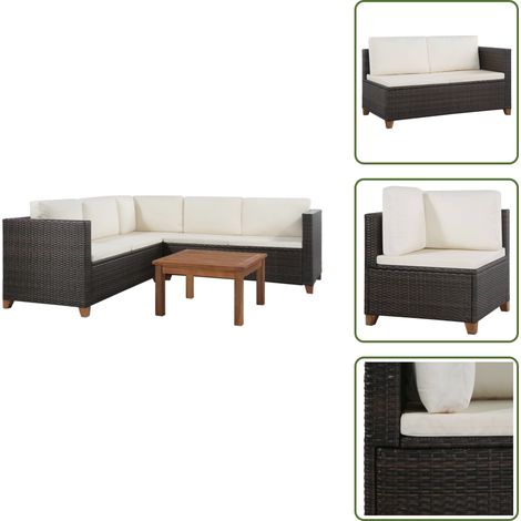 Cuscini per divano - vidaXL Set Divani da Giardino 4 pz con Cuscini in Polyrattan Marrone - Divano in polyrattan