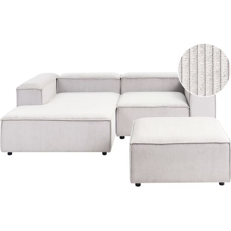 Modul Ecksofa 3-Sitzer ARDAL Cord Cremeweiß mit Ottomane rechtsseitig
