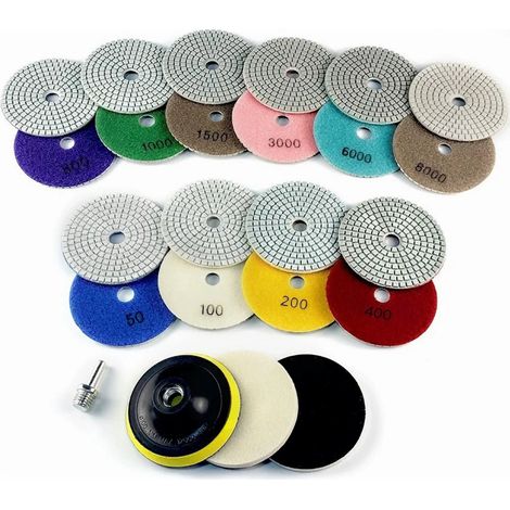Diamant Polijstpads - 14 Piezas - 100 mm - Granulometría 50 a 8000 - Plato Soporte M14 - Para Mármol Granito Hormigón Baldosas y Piedra Natural (1/5)