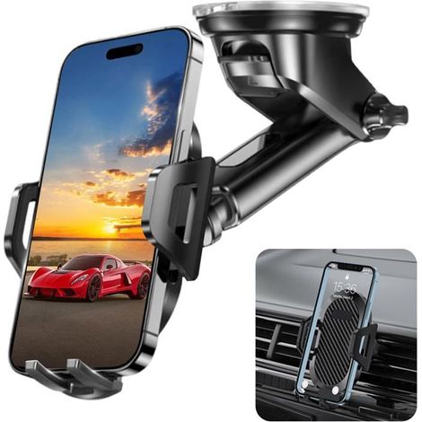 1 x Support Téléphone Voiture, Ventouse Réglable 360°, Clip Aération Universel, Compatible Smartphones 4-7 pouces, Tableau de Bord & Bureau