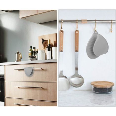 Lot de 4 maniques de cuisine en silicone résistantes à la chaleur, mini maniques en caoutchouc (noir, gris) (1/4)