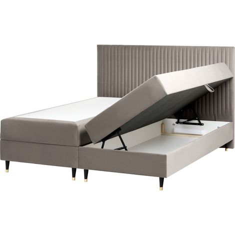 Cama continental con almacenaje de terciopelo 180 x 200 cm gris pardo Dame