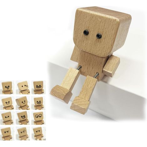 Figurine d'homme en bois secouant, poupée en bois secouant les pieds avec expressions magnétiques 12PCS, décorations de tableau de bord de voiture en bois secouant les pieds faits à la main