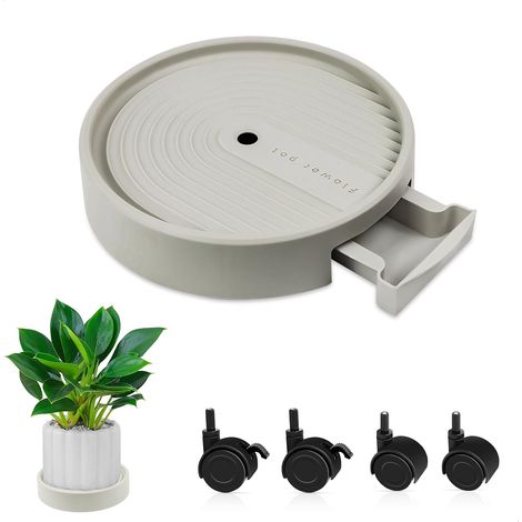 Porte Plante a roulettes, Support Plantes avec Plateau Rond, Chariot à Palettes pour Plantes à 360° Verrouillables, Etagère Fleur pour Transport Plant en Pot Intérieur, Extérieur, Ø 26cm (1/5)