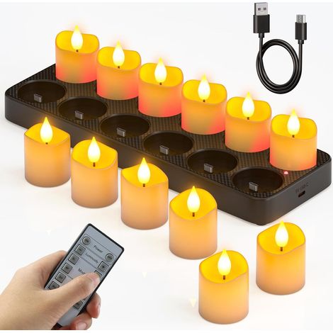 12 Bougie Chauffe Plat, LED Rechargeable, Flamme Vacillante, Télécommande, Décoration Intérieur (1/5)