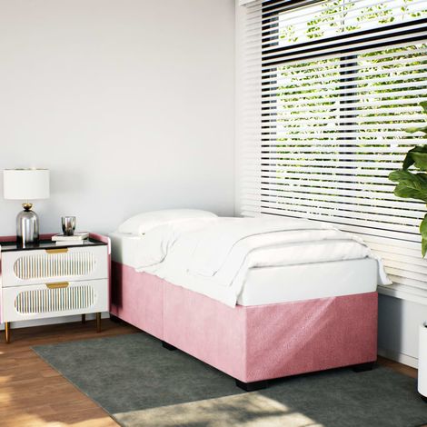 Cadre de lit 80 x 200 cm avec sommier à lattes en velours rose, sans matelas - PANGIVO (1/5)