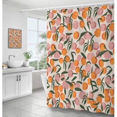 Waterproof Polyester Fabric Shower Curtain with Hooks 180 x 180 cm Machine Washable Modern Peach (1/5)