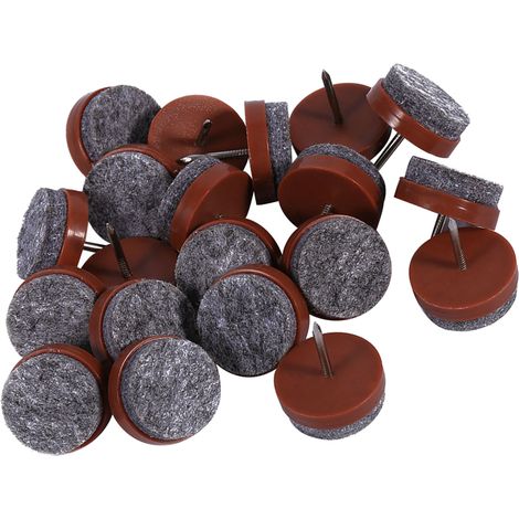 Deslizadores protectores para patas de muebles – 20 unidades – 24 mm – fieltro/plástico/metal – marrón – protegen los suelos y permiten un fácil deslizamiento. (1/5)