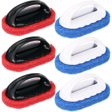 Pair Lot de 6 tampons à récurer avec manche, brosse de nettoyage, tampon abrasif pour nettoyer les carreaux de sol, les joints d'évier, pour salle de bain et cuisine [BR]