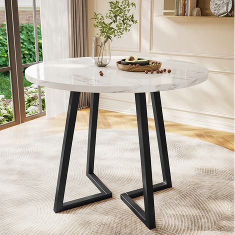 Mesa redonda de comedor de 80 cm con tablero MDF efecto mármol blanco, patas de metal y bases ajustables, ideal para cocina, salón u oficina CHICFURN (1/5)
