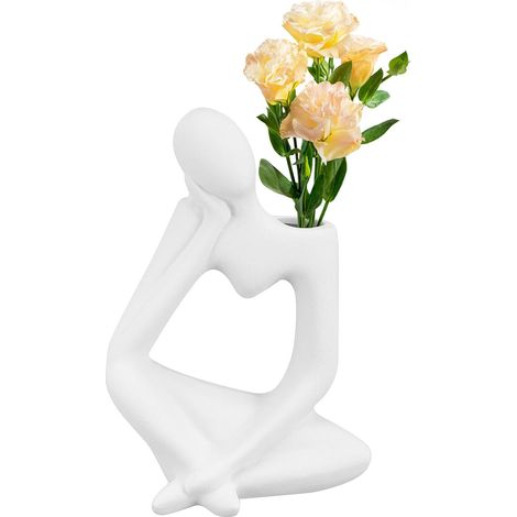 Vase à Fleurs Design Unique Penseur Texture Mate et Lisse en Céramique Blanc pour Décoration Intérieure et Maison (1/5)