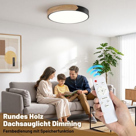 Wolketon LED Deckenleuchte Holz Dimmbar 96W 60cm Deckenlampe Wohnzimmer Schwarz mit Fernbedienung 3000-6000K (1/3)