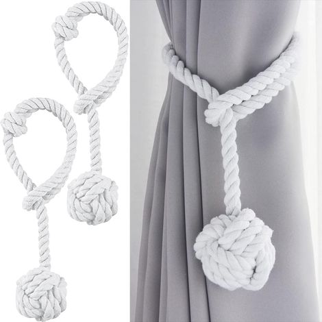 Lot de 2 cordons de serrage pour rideaux avec boule décorative, attaches élégantes coloris ivoire (1/5)