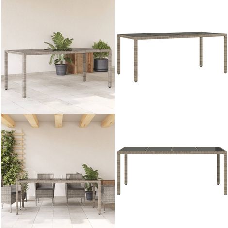 Tavolo da Giardino Piano in Vetro Grigio 190x90x75cm Polyrattan - Tavolo in vetro - Rattan PE