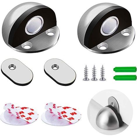 2pcs Magnetic Door Stoppers Magnetic Door Stopper Adhesive Stainless Steel with Rubber Bumper Heavy Duty Door Stoppers (1/5)