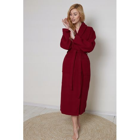 Langer, dünner Unisex-Bademantel, Baumwolle, schnelltrocknend, rot, Größe 3XL (1/5)