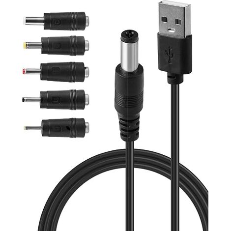 1M 5V USB 2.0A to DC 5.5x2.1mm Charger Cable with 5 Connectors (1/5)