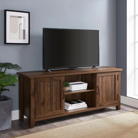 Centurion Supports RANCH Walnut Dual Compartment Storage 6-Shelf up to 65" Flat Screen TV Cabinet (1/5)