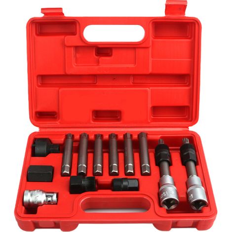 Kit d'outils d'alternateur de voiture, outil de retrait et de clé de montage de poulie de courroie d'alternateur pour extracteur de poulie Volkswagen Audi A6 Volvo BMW (13 pièces)