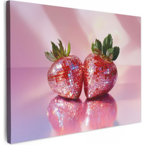 TABLEAU SUR TOILE Disco - Fruits - Paillettes - Fraise Décoration Murale 40x30 cm
