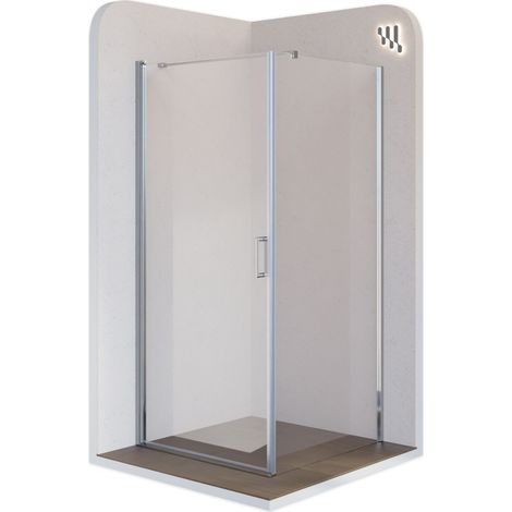 Mampara de Ducha Hellen 100x100x190cm, REVERSIBLE,Puerta abatible, Ajuste 98,5-100x98-99,5cm - Perfiles Cromados, Cristal transparente 6mm (1/5)