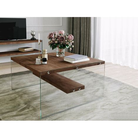 Dmora - Tavolino da salotto Alphara, Tavolo basso da caffè, Portariviste per divano, Ripiano da soggiorno, 75x75h40 cm, Noce, con imballo rinforzato, con imballo rinforzato (1/5)
