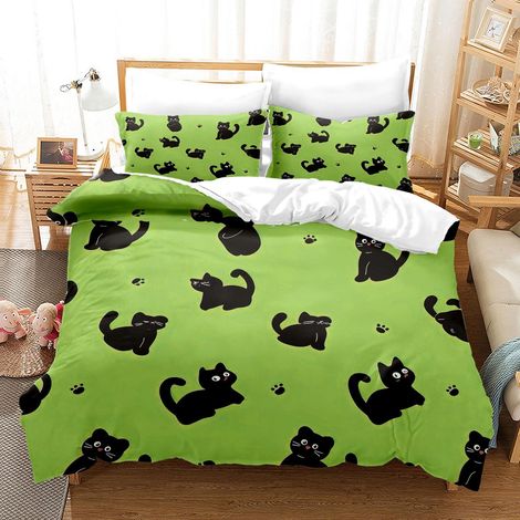 Bettwäsche-Set 200x200 cm mit Katzenmotiv, 3D-Druck, Mikrofaser, 3-teilig