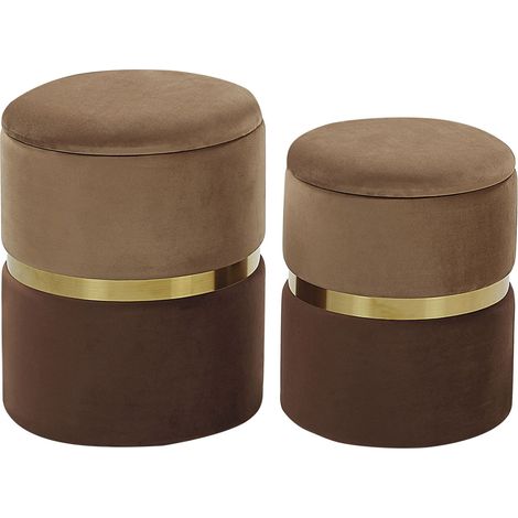 Set of 2 Storage Pouffes WICHITA Velvet Brown (1/5)