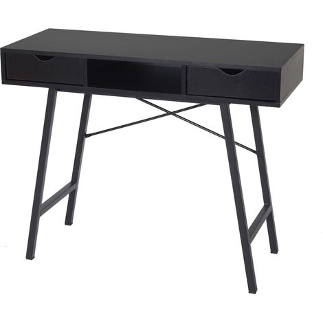 Table console fonctionnelle bureau salon 100 x 40 x 80 cm avec 2 tiroirs rangement moderne en bois noir 040010866