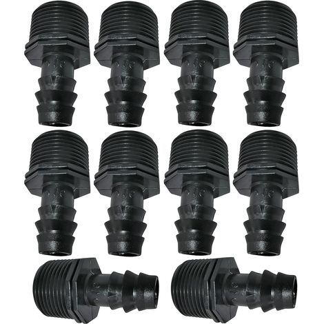 Lot de 10 Adaptateurs/raccords mâles cannelés Ø16mmx3/4'' de Tuyau Goutte à Goutte Filetage Externe (pour Tuyau de Ø16mm) - connecteur pour système d'irrigation/arrosage