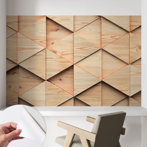 Tapete Selbstklebend - Wandtapete modern - Tapete mit Motiv - Tapete Schlafzimmer Holzmosaik 104x70 cm