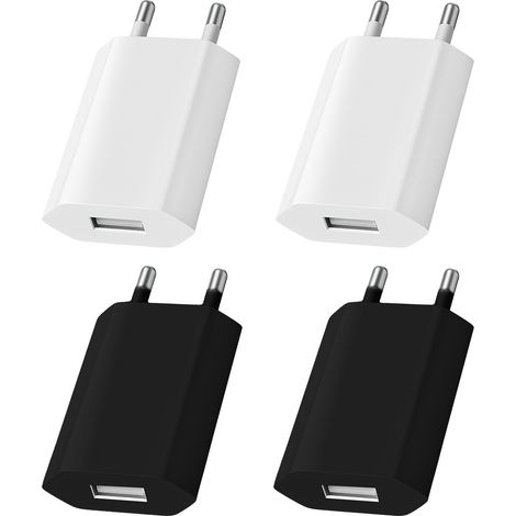 Juego de 4 cargadores USB, enchufe USB de 5V 1A, cabezal de enchufe de 5V 1A, adaptador de pared universal para carga rápida, cabezal de fuente de alimentación móvil compatible con Samsung, iPhone y t (1/5)