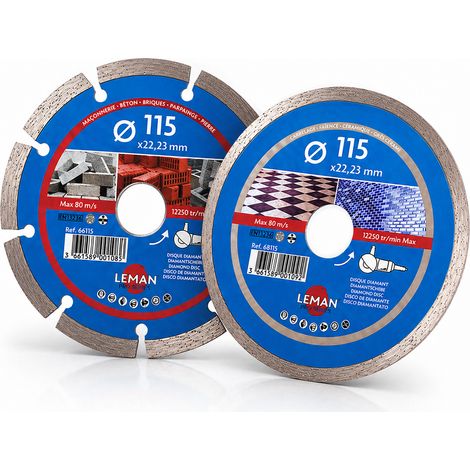 Lot de 2 disques diamant pour carrelage / maçonnerie - Disques pour découpe de céramique et béton - Jante continue et segmentée - (1/2)