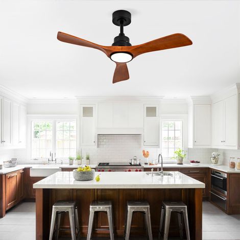 Ventilateur de plafond 42 pouces lumineux 3 pales bois,double commande murale/télécommande. Moteur DC silencieux mémoire intégrée.
