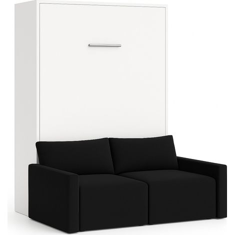 Lit escamotable vertical avec canapé tissu VALENCIA Sans matelas Noir-80x180-Canapé Noir-Structure Blanche (1/5)
