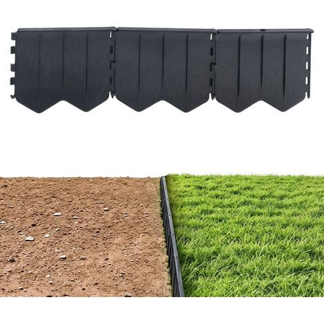 Kunststoff Rasenkante schwarz 10 Meter - 68 Stück - Beeteinfassung flexibel mit Stecksystem