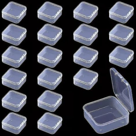 20 Petites Boîtes Plastiques Transparentes avec Couvercle Carré, Mini Boîte Plastique Transparente, Petits Contenants en Plastique pour Perles, Bijoux, Pilules zy.6 (1/4)