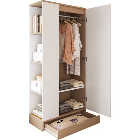 Armadio 70x40x170 cm con Ripiani Regolabili, Ampio Spazio per Organizzare, Struttura in Legno, Bianco e Naturale, per Casa (1/5)