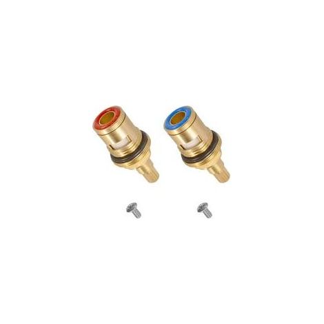 Tête a Disques Céramique 1/2" Cartouches Céramique Mitigeur Robinet, Universelles de Rechange Valves Robinet en Laiton Quart de Tour pour Cuisine Salle de Bain (1 Bleu + 1 Rouge) (1/5)