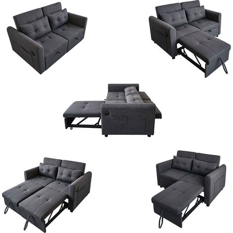 Canapé loveseat design moderne, canapé convertible 3-en-1 avec dossier réglable, USB, poches d’accoudoir et coussins. Convient au salon, à la chambre, à l’appartement, etc. (1/5)